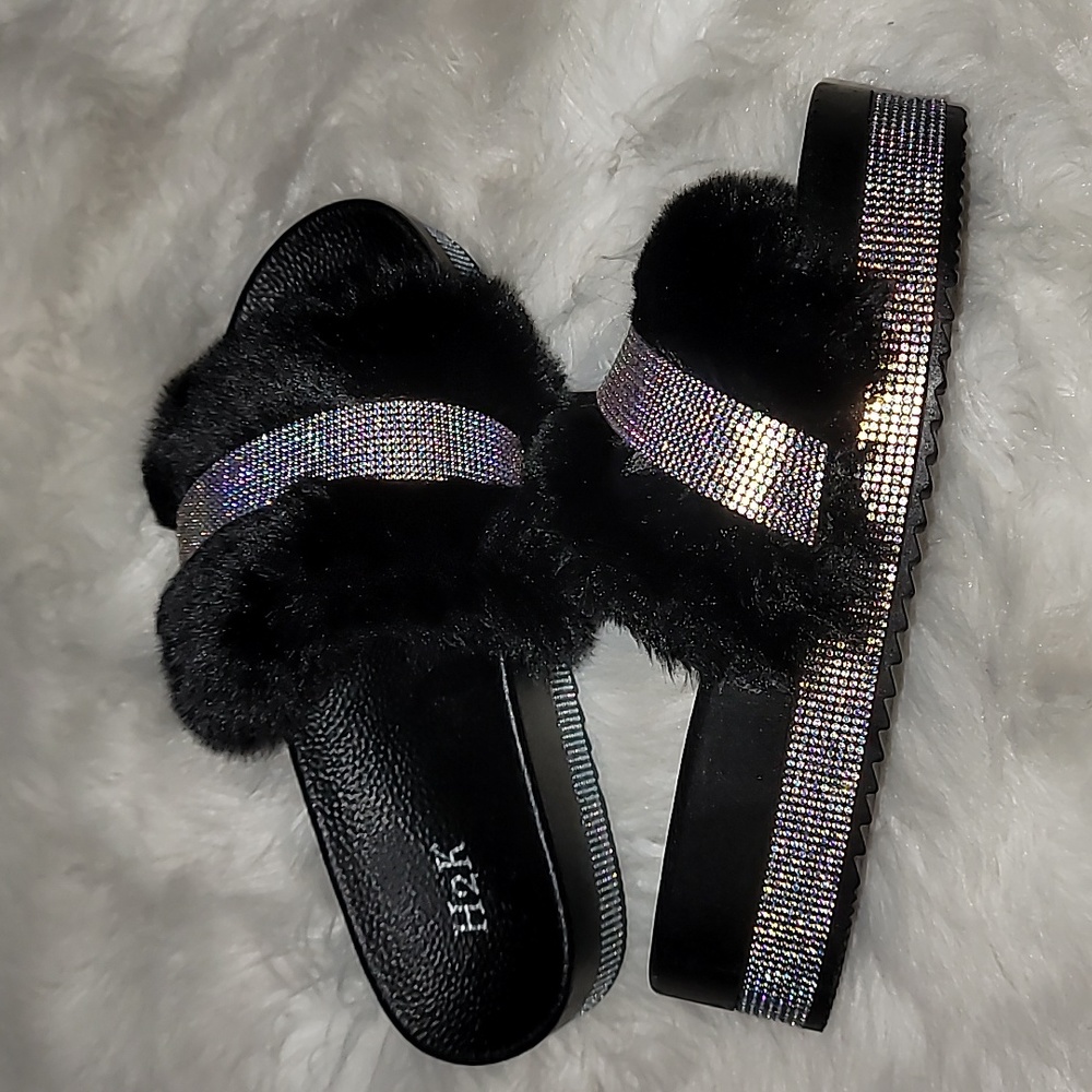 Rhinestone Fuzzy Slides